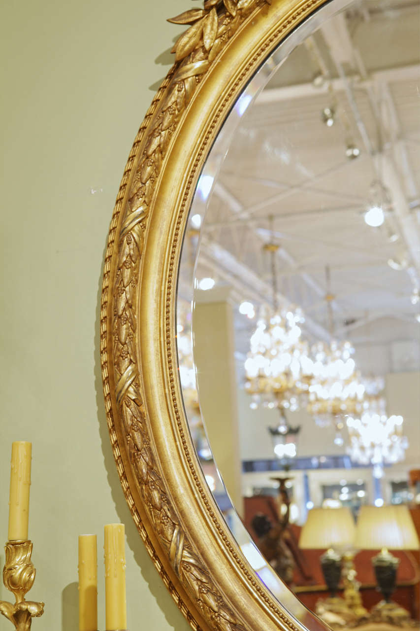 19th Century French Large Louis XVI Gilt Carved Oval Mirror 1